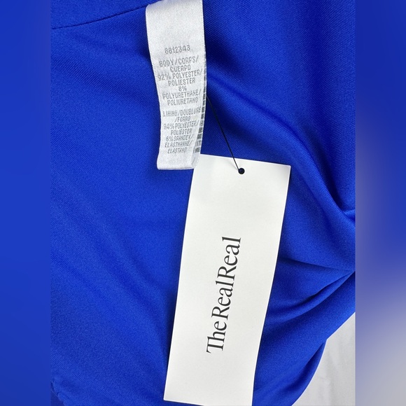 Theia Twist Front Crepe Gown Royal Blue Off Shoulder Evening Dress Size 10 - Picture 8 of 11